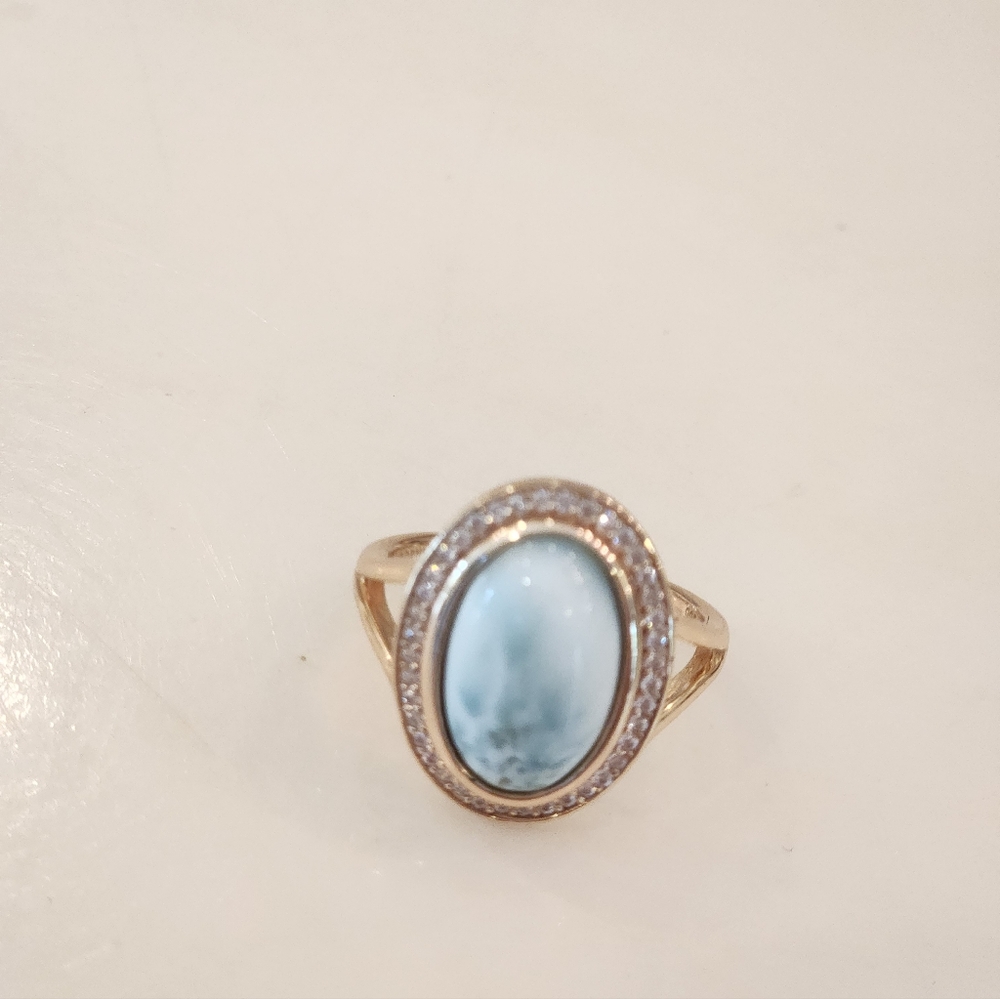 Elegant Blue Oval Stone .925 Plated Ring By Adornia - Picture 6 of 8